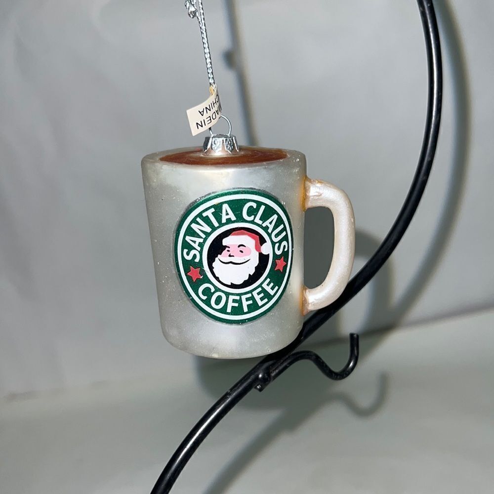 Vintage Glass Christmas Ornament Santa Clause Coffee Cup